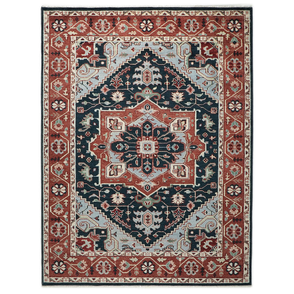 9x12 Blue, Slate, Burnt Orange Color Hand Knotted Oushak Wool  Oriental Rug