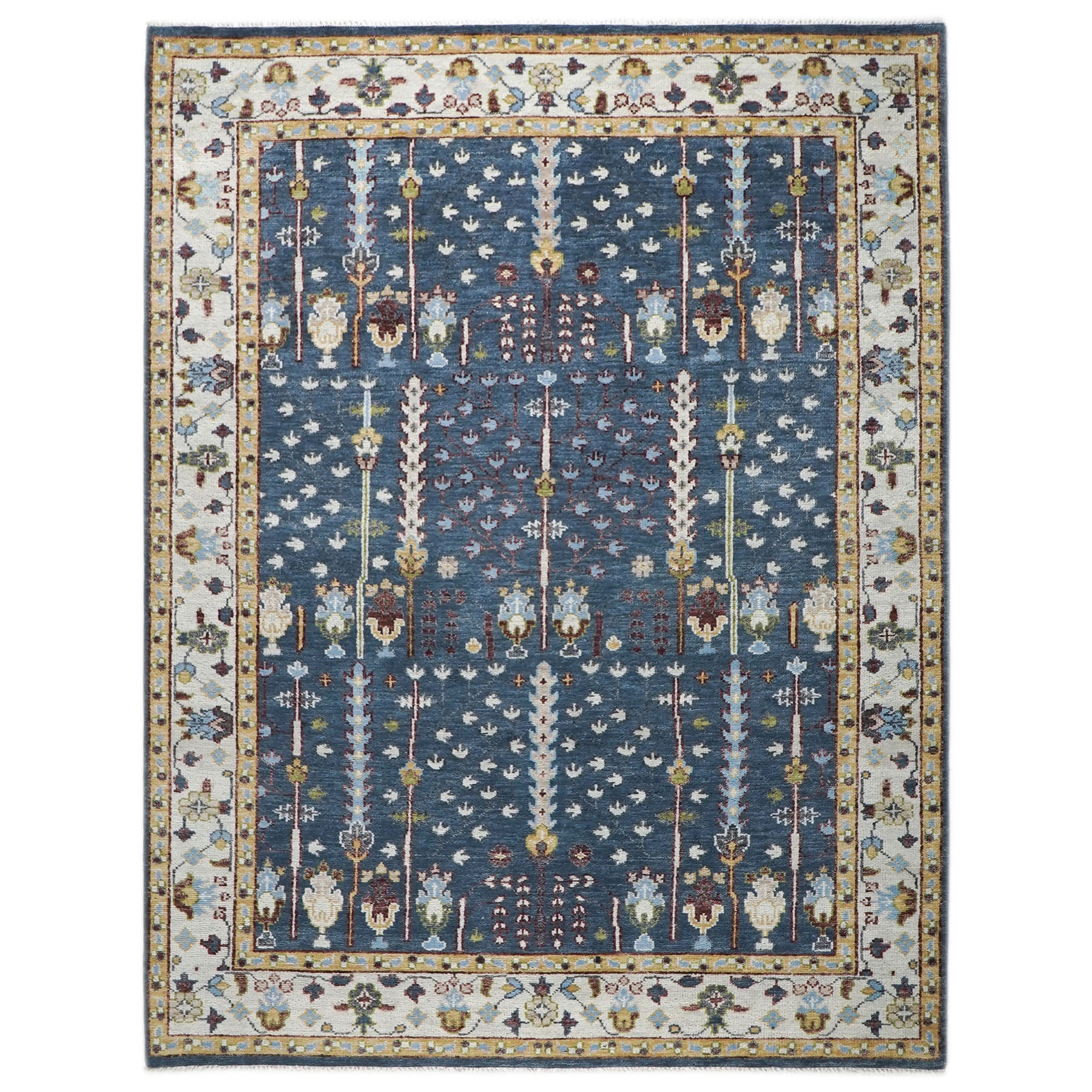 9x12 Blue, Ivory, Tan Color Hand Knotted Oushak Wool Transitional Oriental Rug