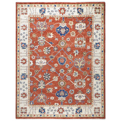 9x12 Burnt Orange, Ivory, Navy Color Hand Knotted Oushak Wool  Oriental Rug