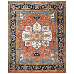 9x12 Burnt Orange, Ivory, Navy Color Hand Knotted Oushak Wool  Oriental Rug