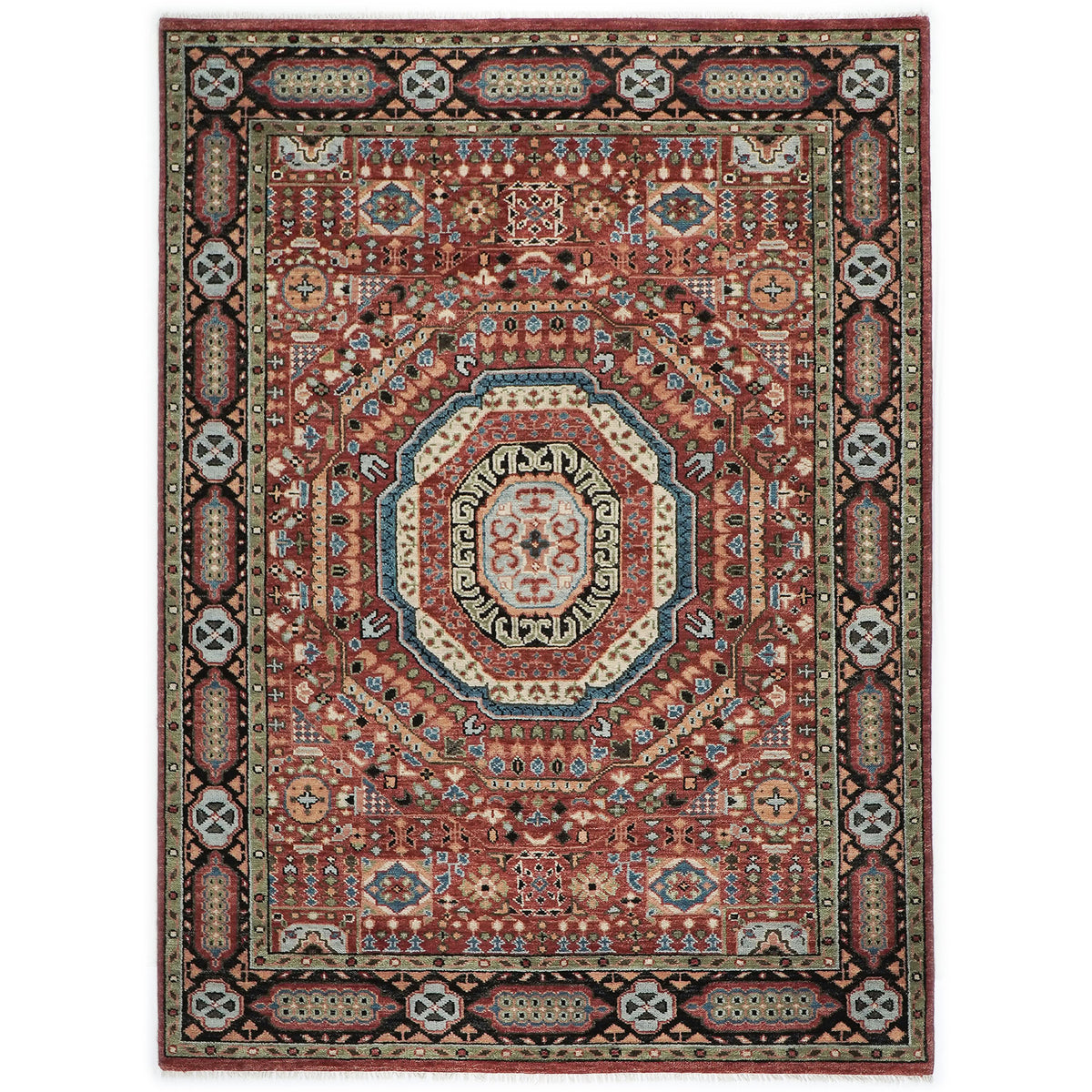 9x12 Rust, Sage, Blue Color Hand Knotted Oushak Wool Traditional Oriental Rug