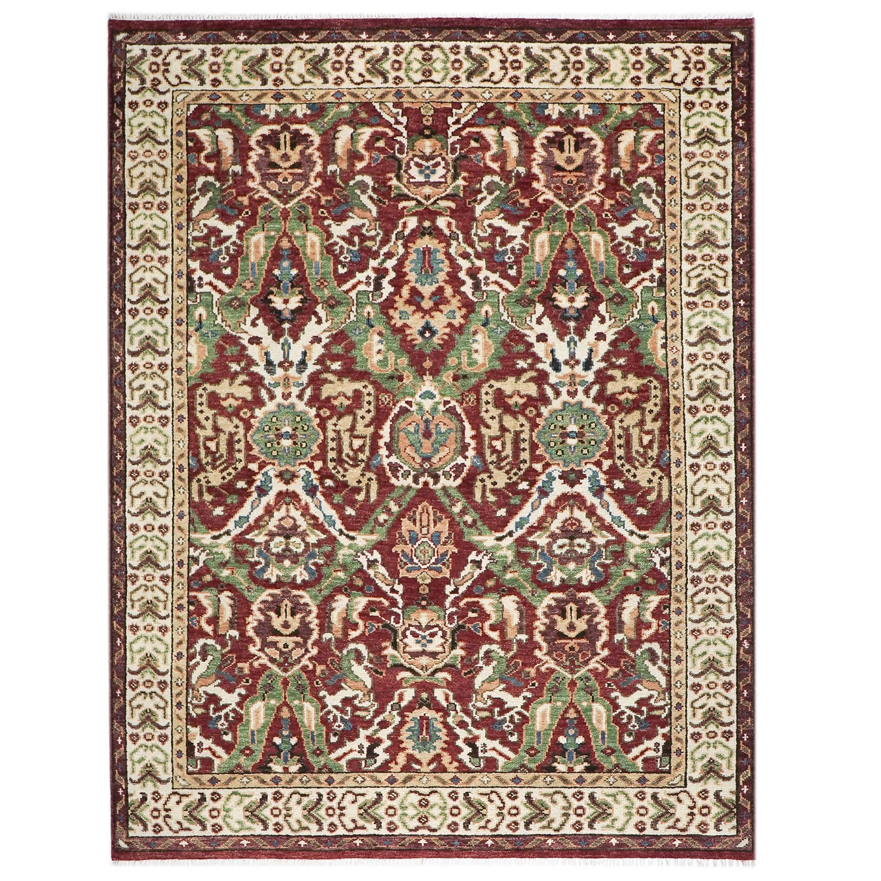 9x12 Rust, Lime, Ivory Color Hand Knotted Oushak Wool  Oriental Rug