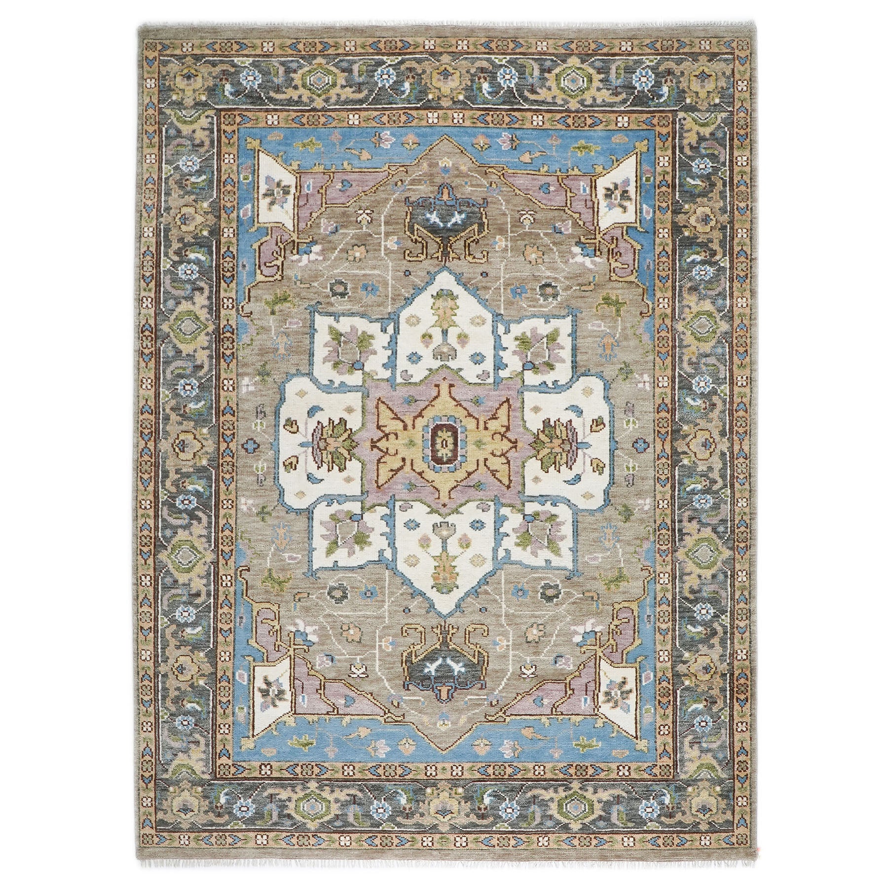 9x12 Beige, Tan, Ivory Color Hand Knotted Oushak Wool  Oriental Rug
