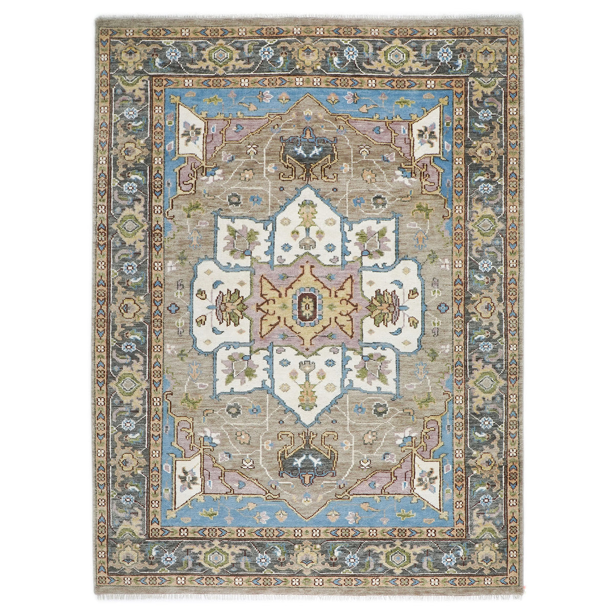 9x12 Beige, Tan, Ivory Color Hand Knotted Oushak Wool  Oriental Rug