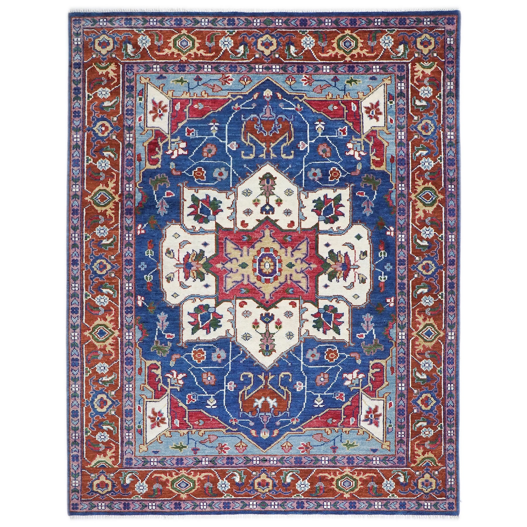 9x12 Navy, Burnt Orange, Ivory Color Hand Knotted Oushak Wool  Oriental Rug