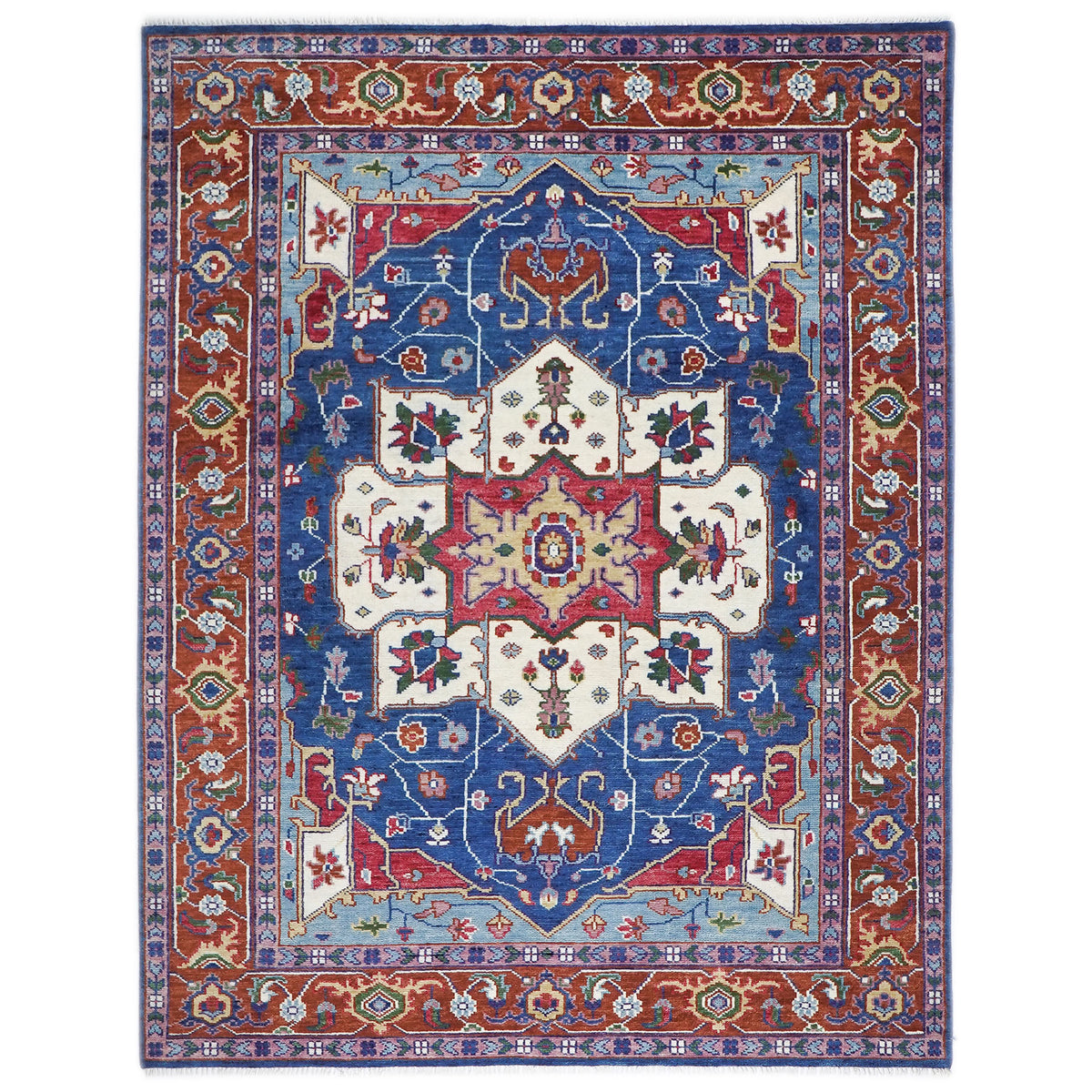 9x12 Navy, Burnt Orange, Ivory Color Hand Knotted Oushak Wool  Oriental Rug