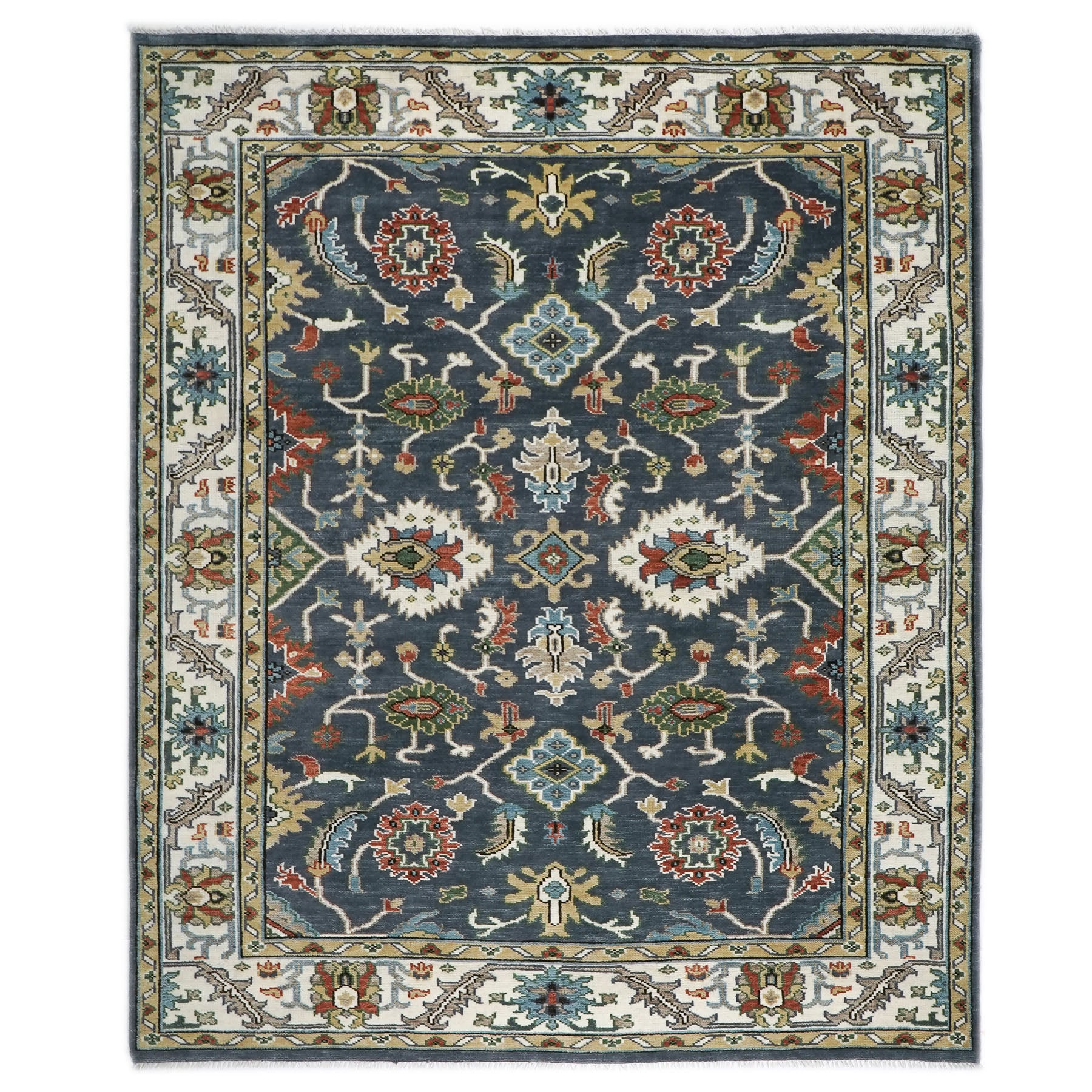 9x12 Blue, Ivory, Green Color Hand Knotted Oushak Wool  Oriental Rug