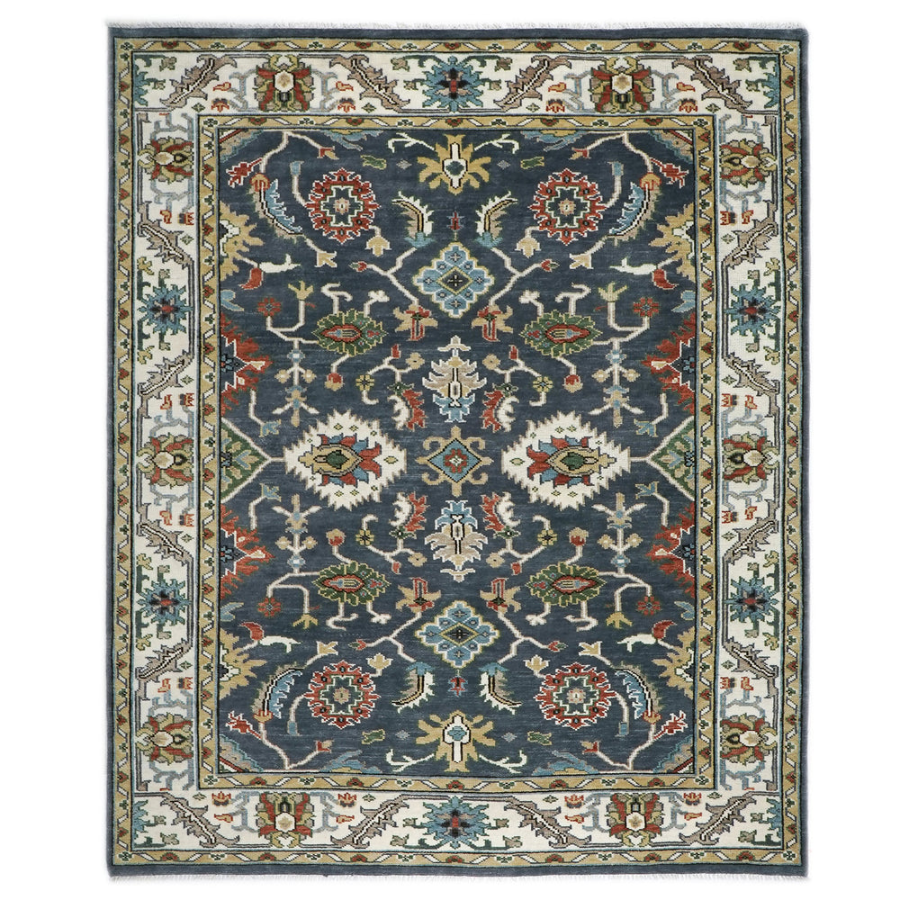 9x12 Blue, Ivory, Green Color Hand Knotted Oushak Wool  Oriental Rug