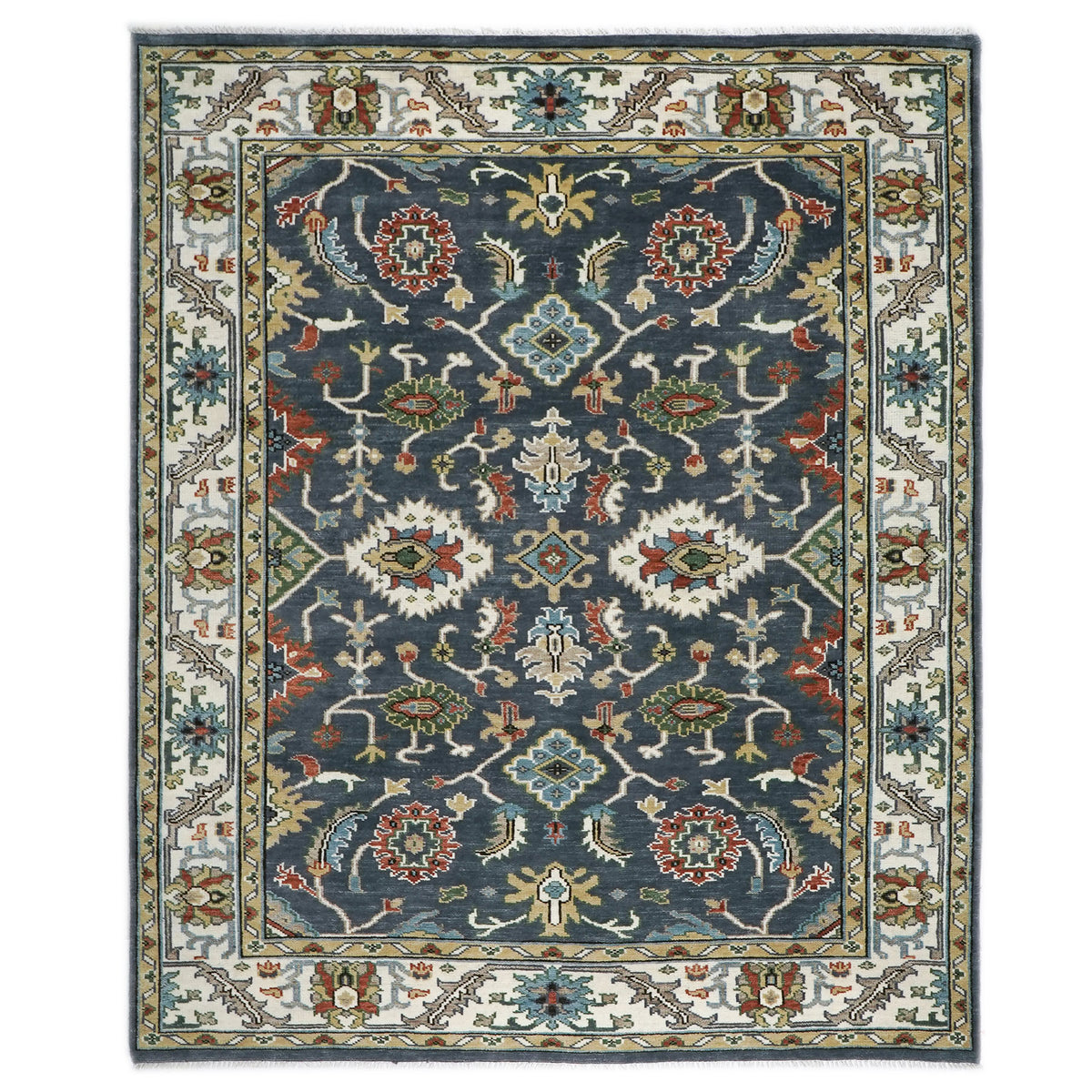 9x12 Blue, Ivory, Green Color Hand Knotted Oushak Wool  Oriental Rug