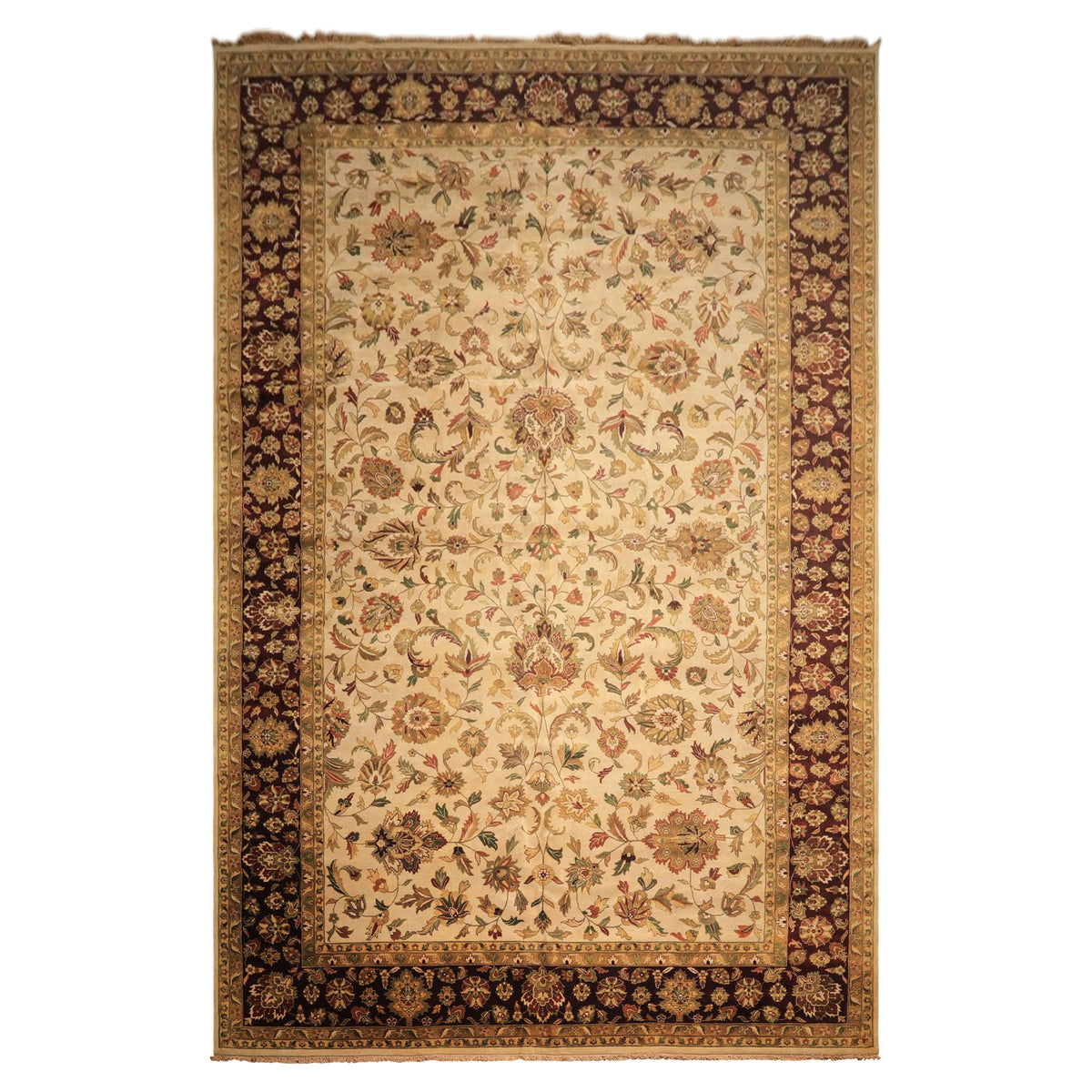 12x18 Beige, Maroon, Sage Color Hand Knotted Agra Wool Traditional Oriental Rug