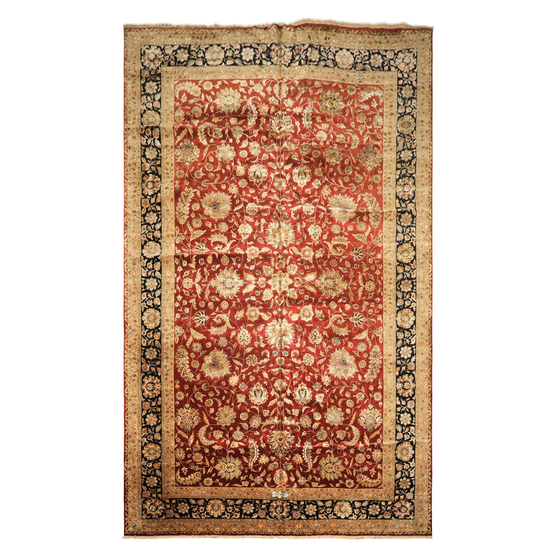 Palace Maroon, Black, Taupe Color Hand Knotted Agra New Zealand Wool & Silk Traditional Oriental Rug