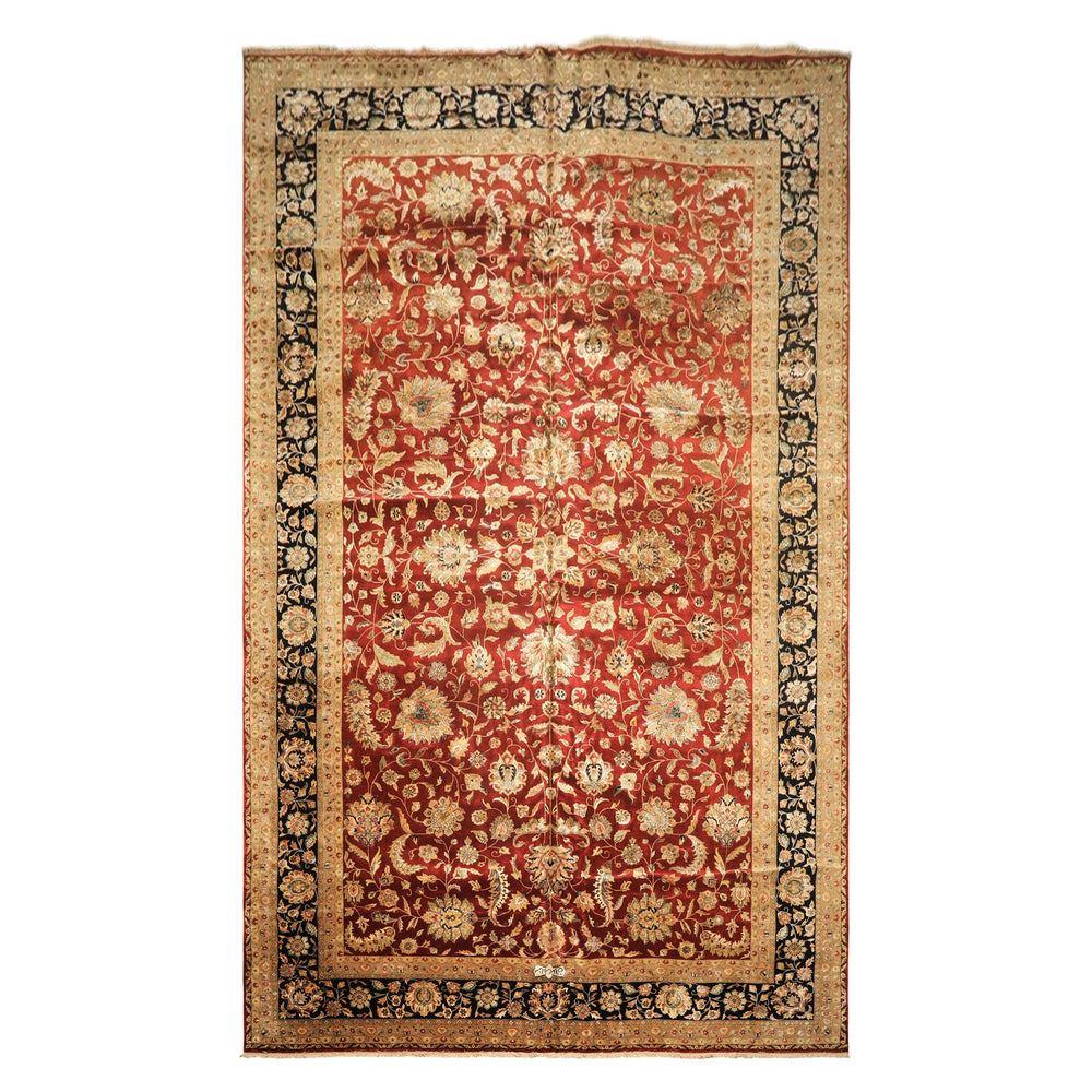 Palace Maroon, Black, Taupe Color Hand Knotted Agra New Zealand Wool & Silk Traditional Oriental Rug