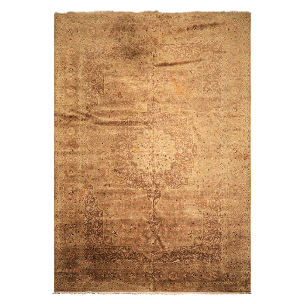 Palace Tan, Sage, Brown Color Hand Knotted Indo Persian Wool Transitional Oriental Rug