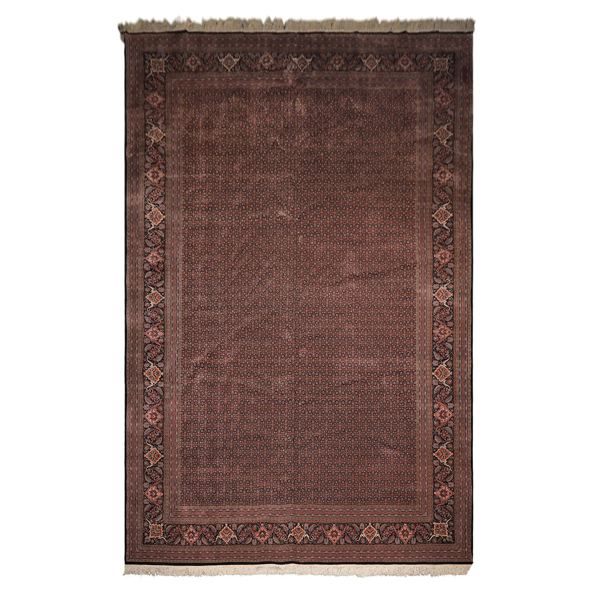 12x18 Black, Rose, Red Color Hand Knotted Sino Persian Wool & Silk Traditional Oriental Rug