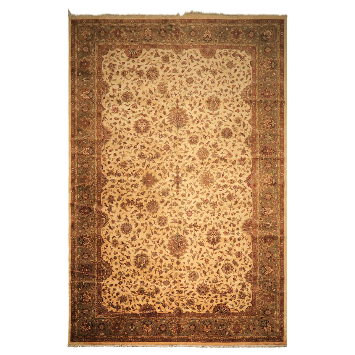 12x18 Ivory, Sage, Rust Color Hand Knotted Agra New Zealand Wool Traditional Oriental Rug