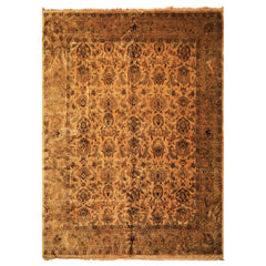 10x14 Light Gold, Brown, Turquoise Color Hand Knotted Oushak New Zealand Wool Transitional Oriental Rug