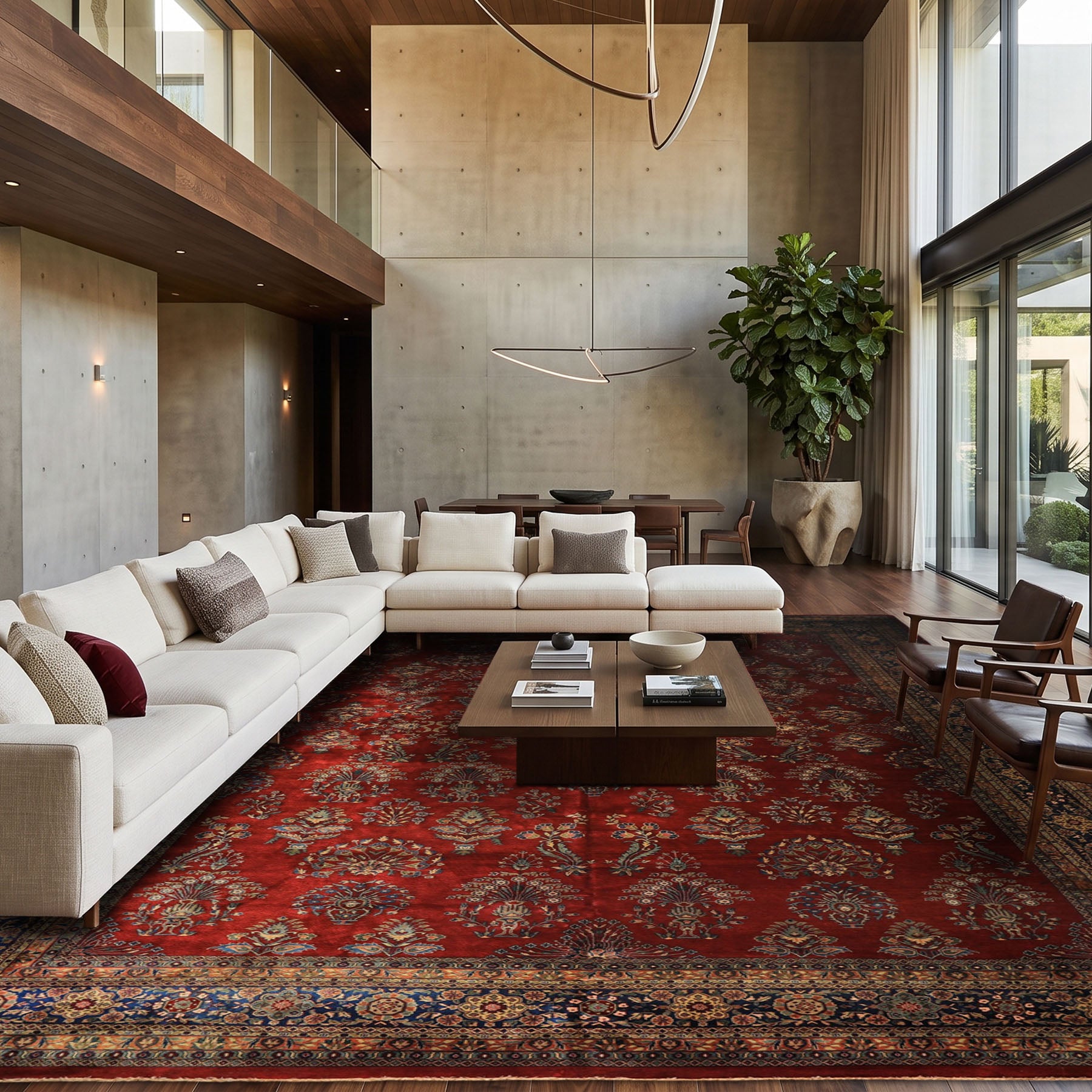 Knotted Rug 13'10''x22'2'' Rusty Red Navy Hand Knotted New Zealand Wool Sarouk Traditional 200 KPSI Kalaty High Sheen Runner Rug