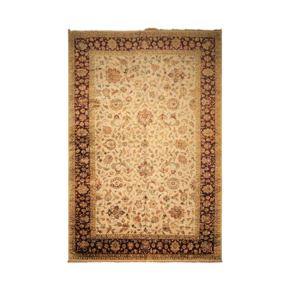 12x18 Beige, Maroon, Sage Color Hand Knotted Agra New Zealand Wool Traditional Oriental Rug