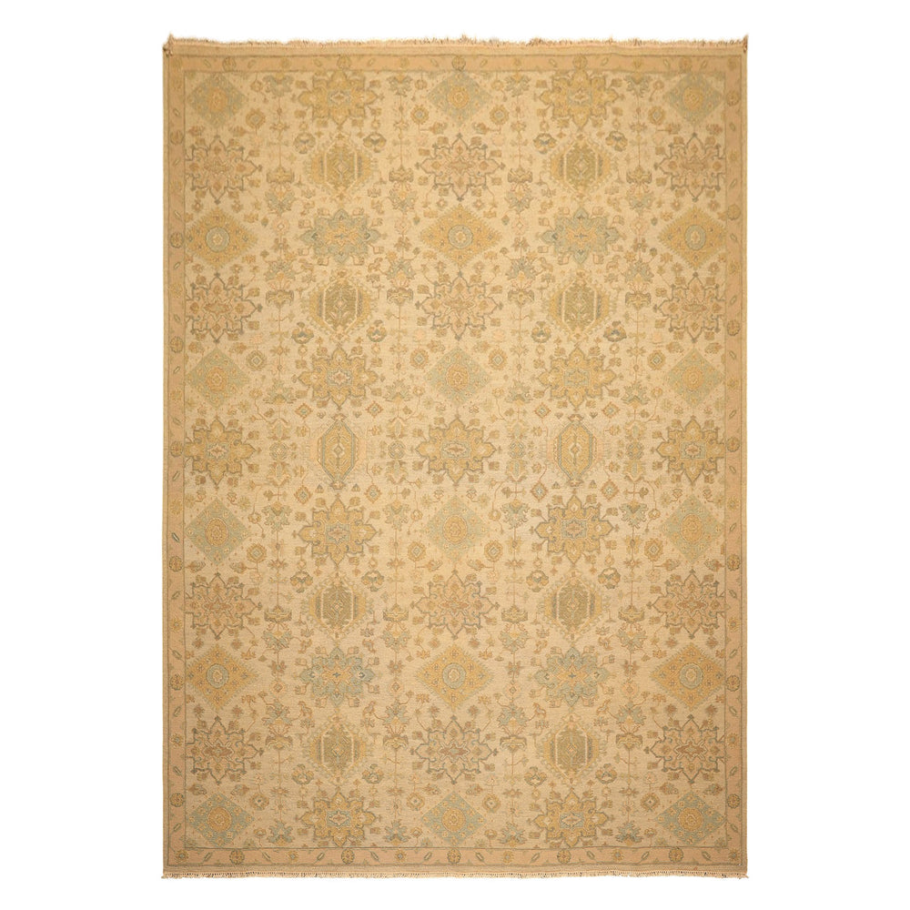 9x12 Beige, Mint, Peach Color Hand Knotted Soumak Wool Transitional Oriental Rug
