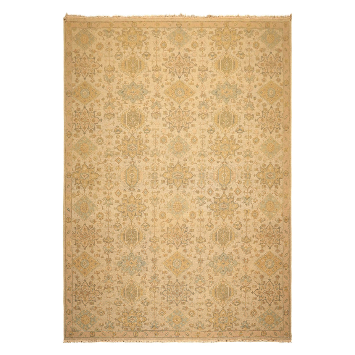 9x12 Beige, Mint, Peach Color Hand Knotted Soumak Wool Transitional Oriental Rug