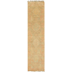2'6x10 Beige, Mint, Blush Color Hand Knotted Oushak Wool Transitional Oriental Rug