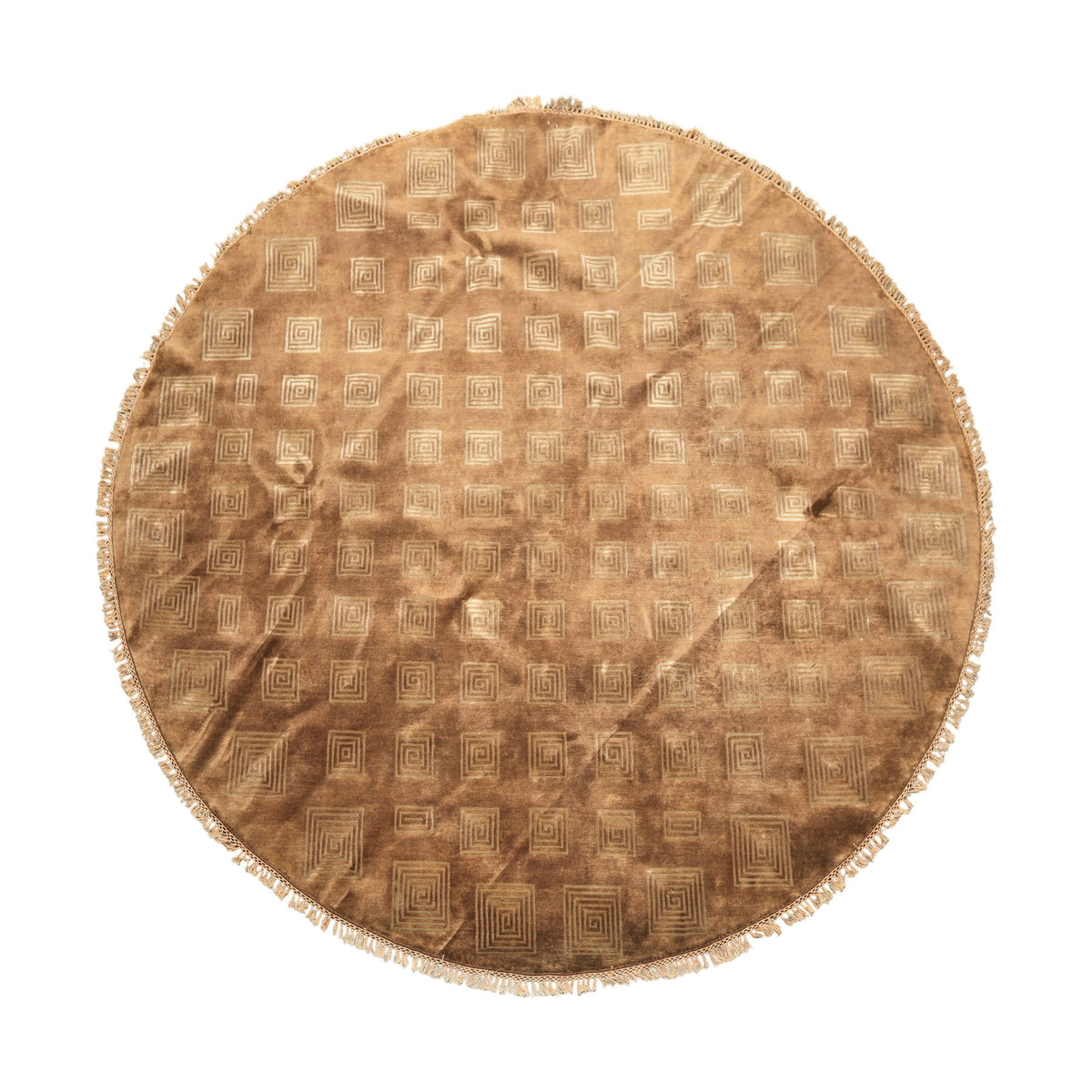 8' Round Camel, Celadon, Color Hand Knotted Tibetan New Zealand Wool Transitional Oriental Rug