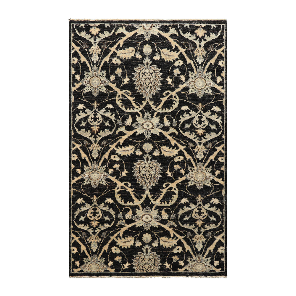 3x5 Charcoal, Beige, Gray Color Hand Knotted Indo Persian Wool Transitional Oriental Rug