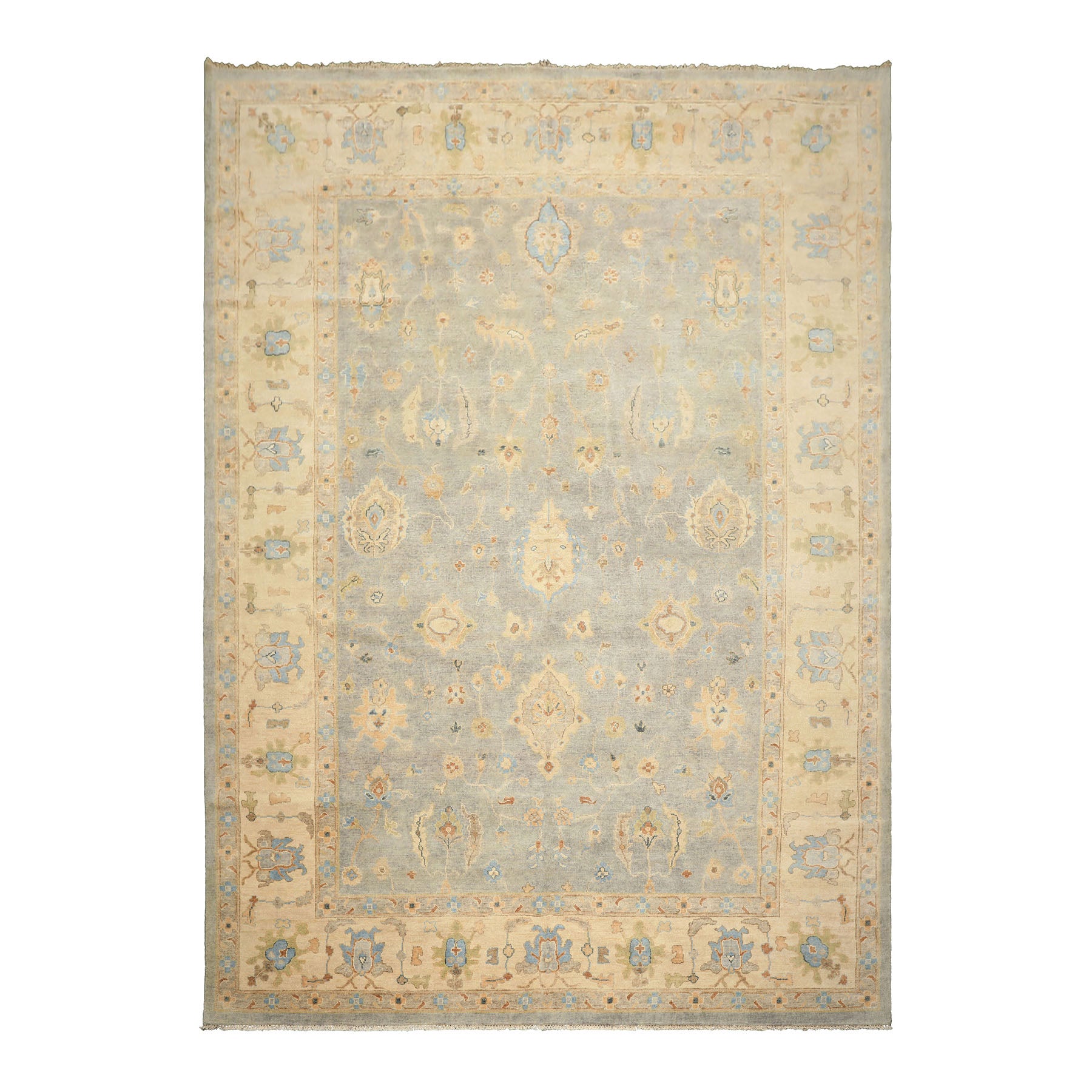 10x14 Gray, Beige, Turquoise Color Hand Knotted Oushak Wool Traditional Oriental Rug