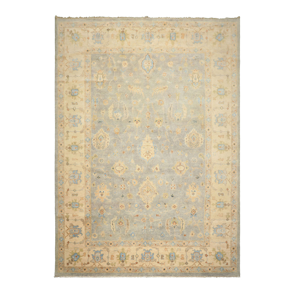 10x14 Gray, Beige, Turquoise Color Hand Knotted Oushak Wool Traditional Oriental Rug