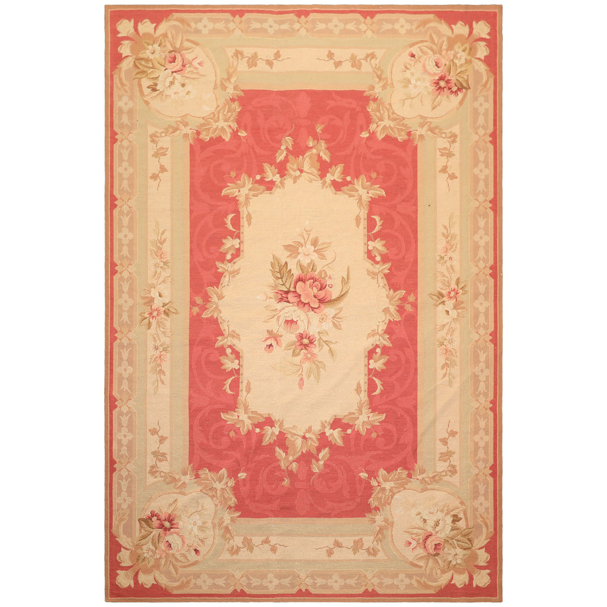 6x9 Fuschsia, Beige, Mint Color Hand Knotted French Aubusson Needlepoint Wool Traditional Oriental Rug
