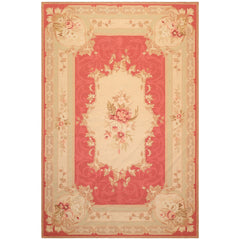 6x9 Fuschsia, Beige, Mint Color Hand Knotted French Aubusson Needlepoint Wool Traditional Oriental Rug