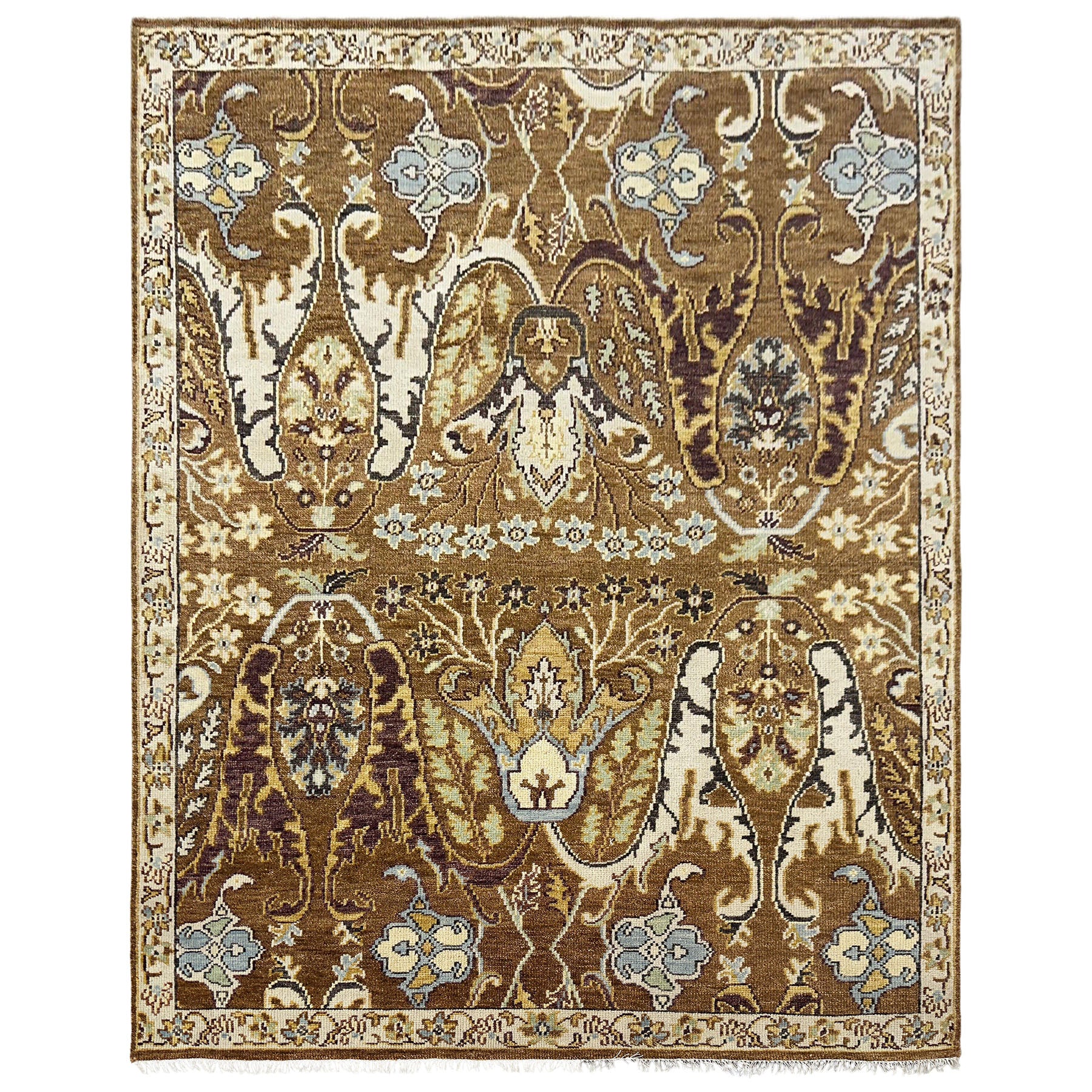9x12 Mocha, Ivory, Chocolate Color Hand Knotted Oushak Wool  Oriental Rug