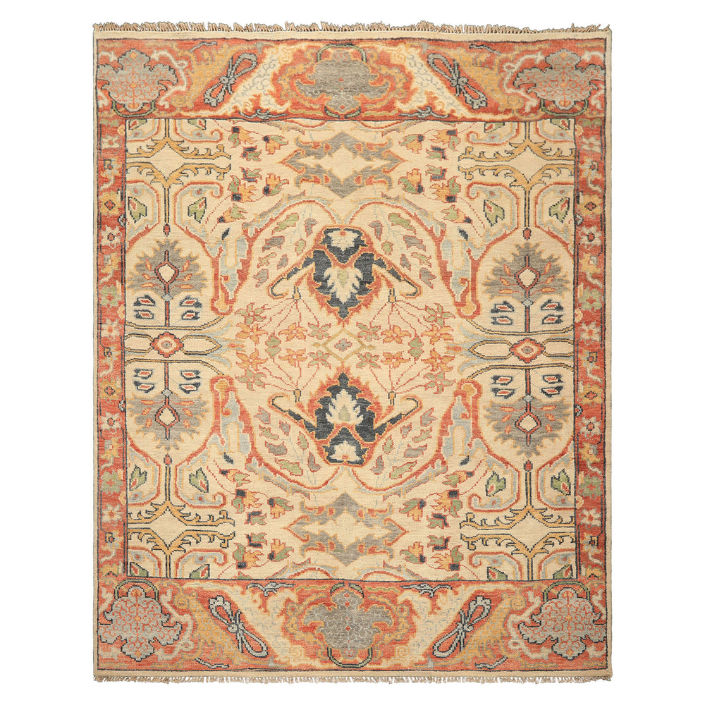 8x10 Beige, Rust, Sage Color Hand Knotted Oushak 100% Wool  Oriental Rug