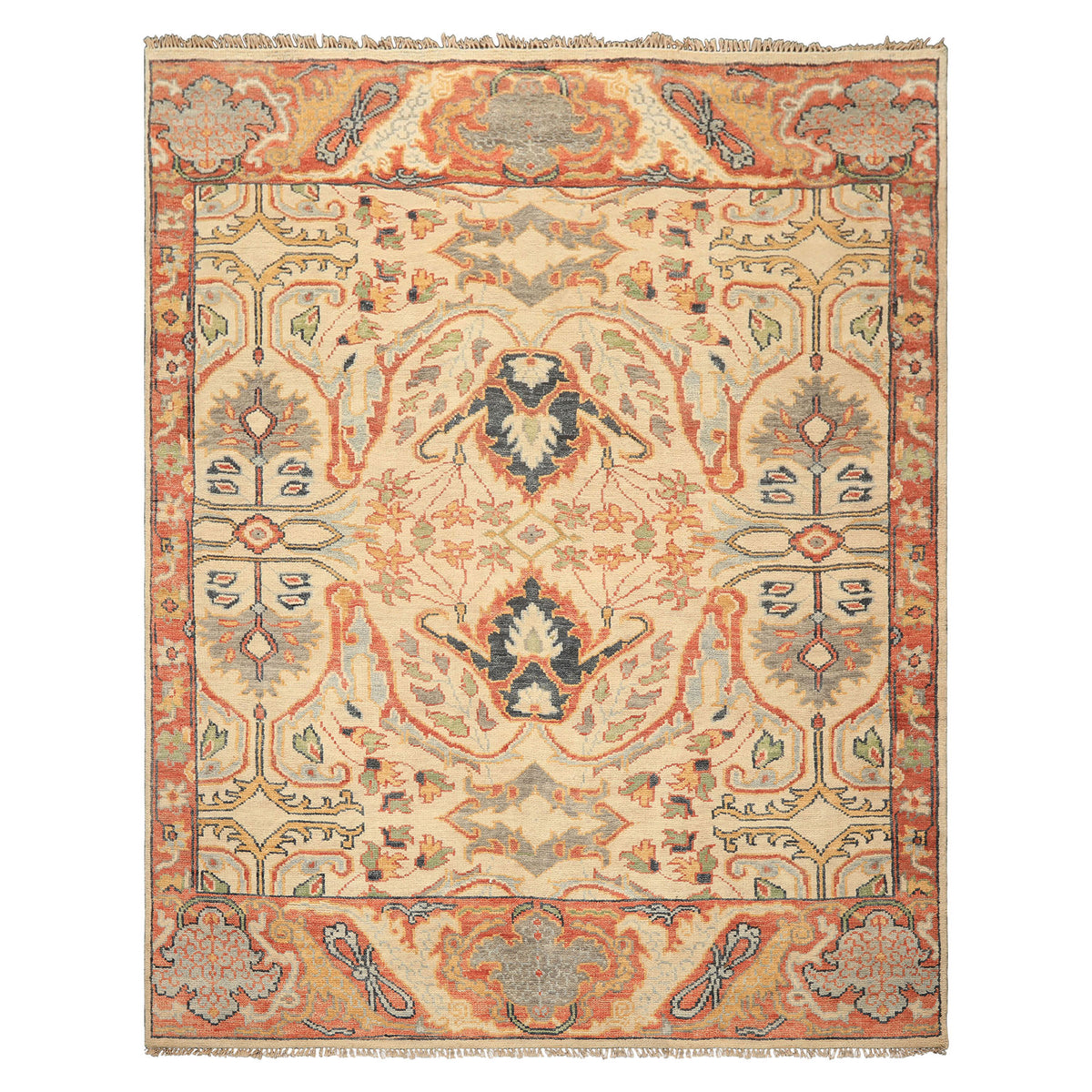 8x10 Beige, Rust, Sage Color Hand Knotted Oushak 100% Wool  Oriental Rug