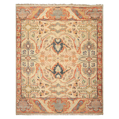 8x10 Beige, Rust, Sage Color Hand Knotted Oushak 100% Wool  Oriental Rug