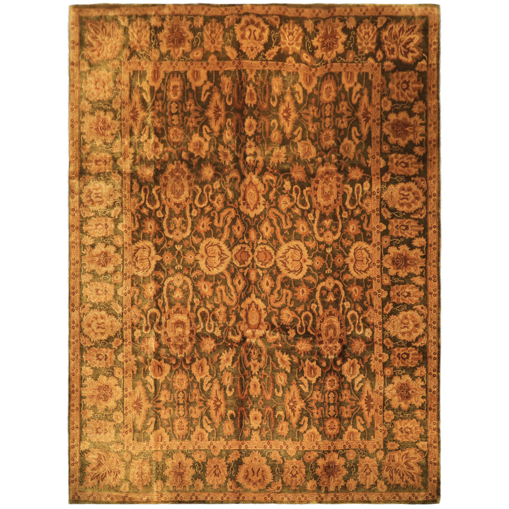 9x12 Green, Gold, Tan Color Hand Knotted Agra Wool Traditional Oriental Rug