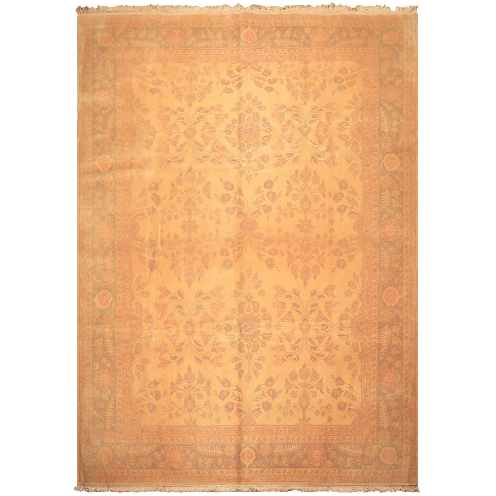 9x12 Beige, Celadon, Light Peach Color Hand Knotted Oushak Wool Traditional Oriental Rug