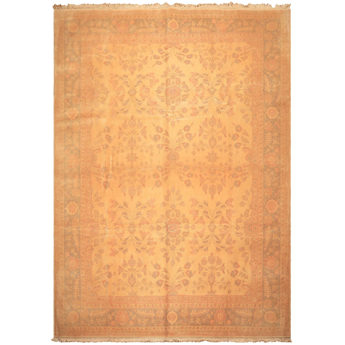 9x12 Beige, Celadon, Light Peach Color Hand Knotted Oushak Wool Traditional Oriental Rug