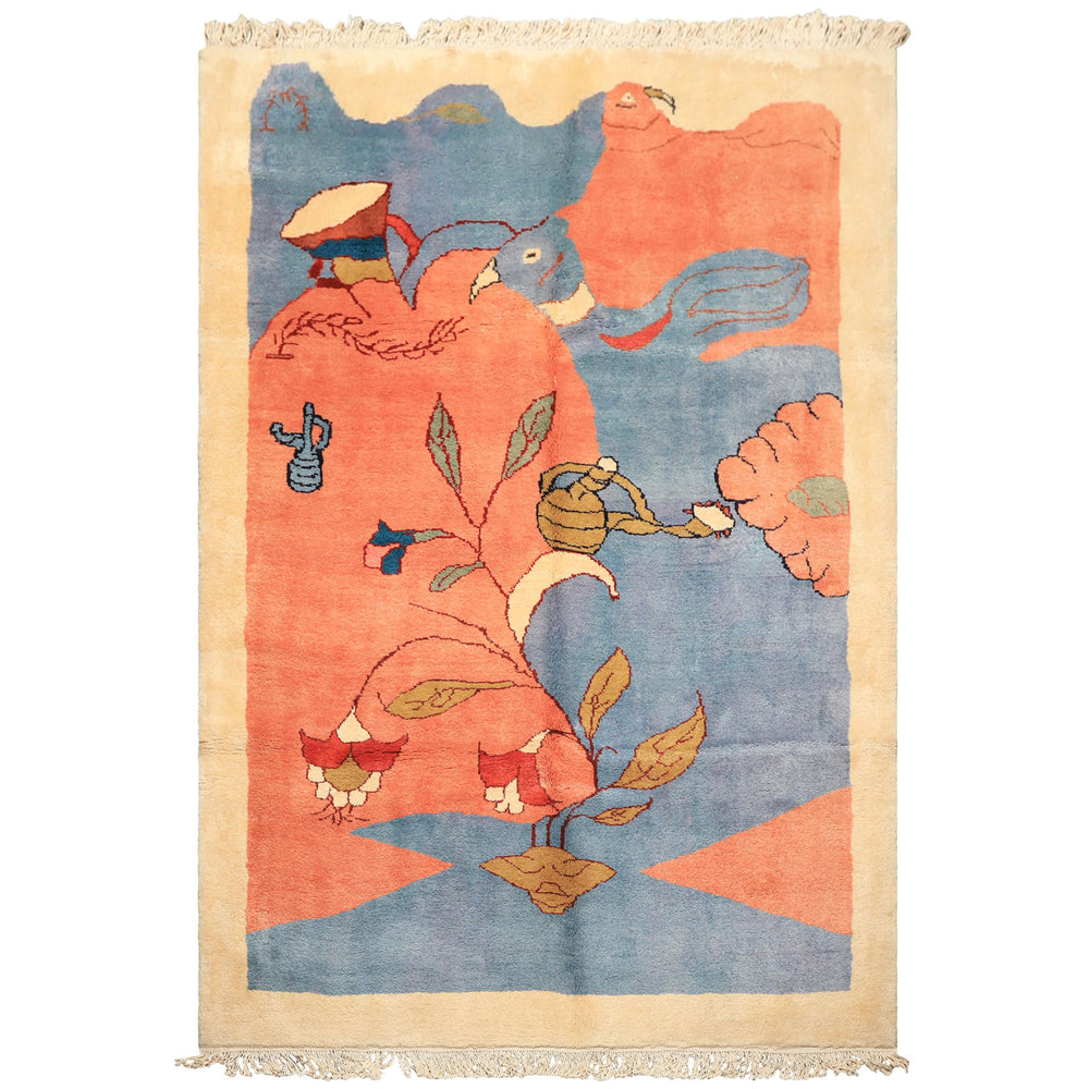 6x9 Blue, Blush, Lime Color Hand Knotted Gabbeh Wool Modern & Contemporary Oriental Rug