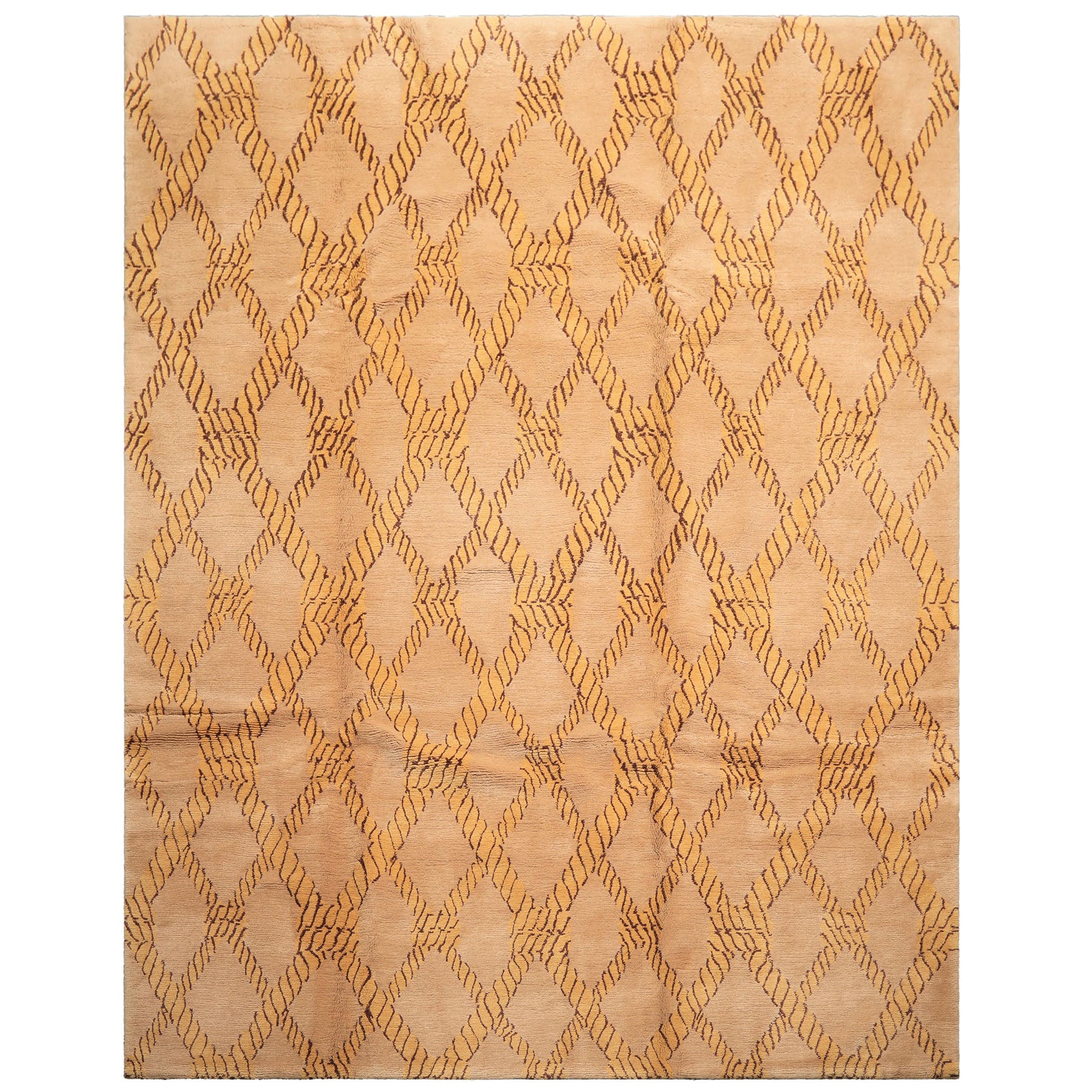 8x10 Tan, Gold, Chocolate Color Hand Knotted Tibetan Wool Transitional Oriental Rug