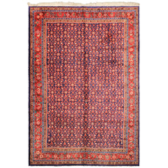 7x11 Royal Blue, Coral, Blush Color Hand Knotted Mahal Sarouk Wool Traditional Oriental Rug