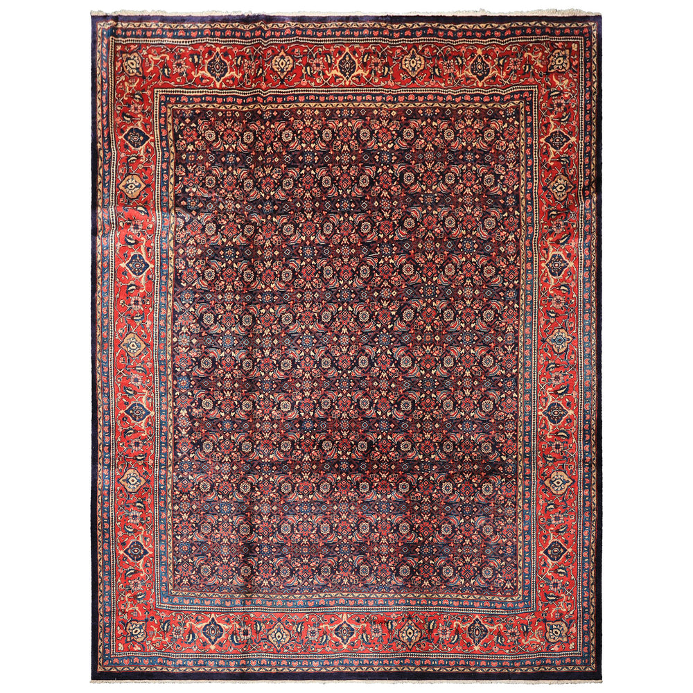 10x14 Navy, Coral, Blue Color Hand Knotted Bidjar Wool Traditional Oriental Rug