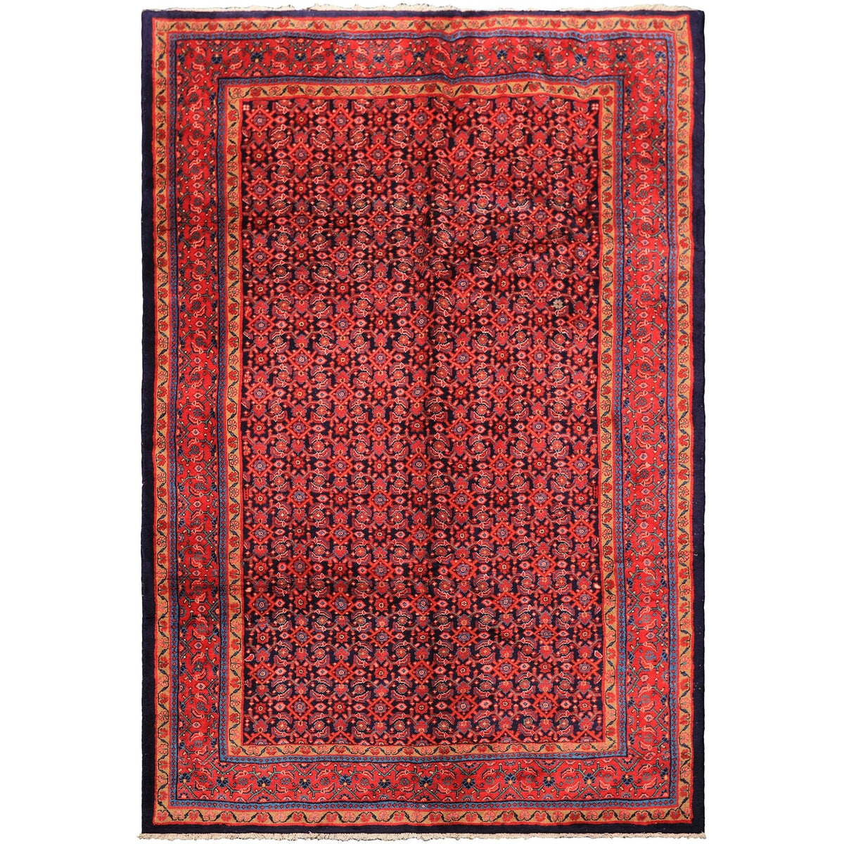 7x10 Navy, Coral, Aqua Color Hand Knotted Mahal Sarouk Wool Traditional Oriental Rug