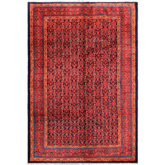 7x10 Navy, Coral, Aqua Color Hand Knotted Mahal Sarouk Wool Traditional Oriental Rug