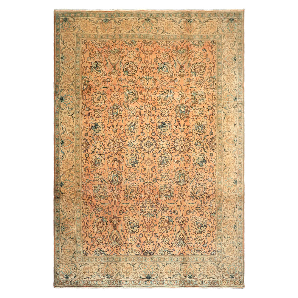 10x14 Peach, Beige, Celadon Color Hand Knotted Tabriz Wool Traditional Oriental Rug