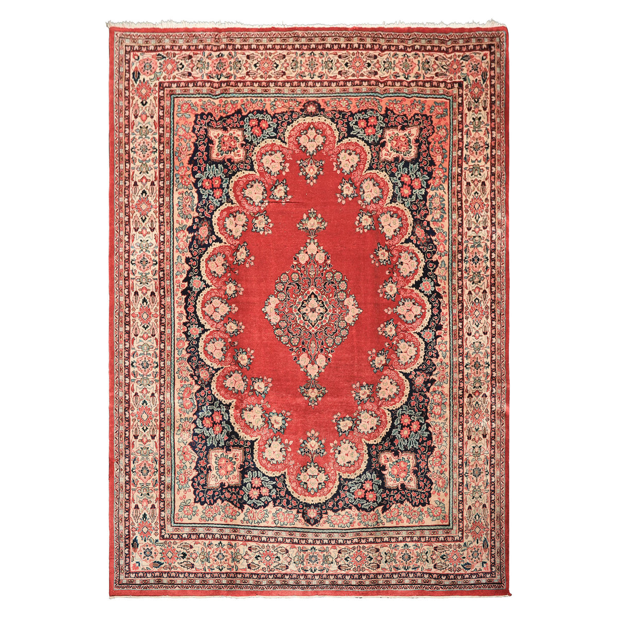 10x14 Coral, Ivory, Blush Color Hand Knotted Sarouk Wool Traditional Oriental Rug