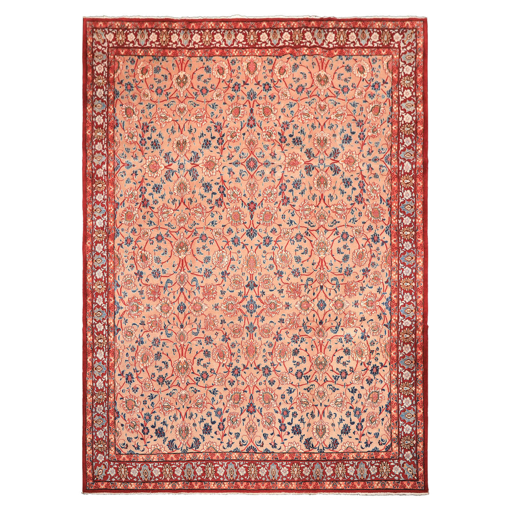 9x12 Peach, Blush, Red Color Hand Knotted Birjand Wool Traditional Oriental Rug