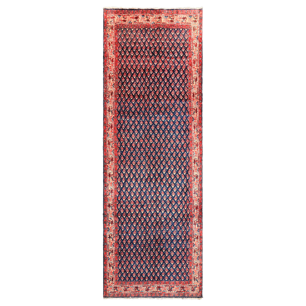 Runner Navy, Ivory, Red Color Hand Knotted Boteh Wool Traditional Oriental Rug