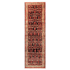 3x12 Charcoal, Ivory, Coral Color Hand Knotted Birjand Wool Traditional Oriental Rug