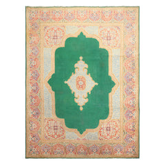 9x12 Green, Ivory, Rose Color Hand Knotted Kerman Wool Traditional Oriental Rug